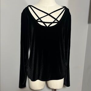 Hot Topic Large Black Velvet Pentagram Strappy Long Sleeve Shirt